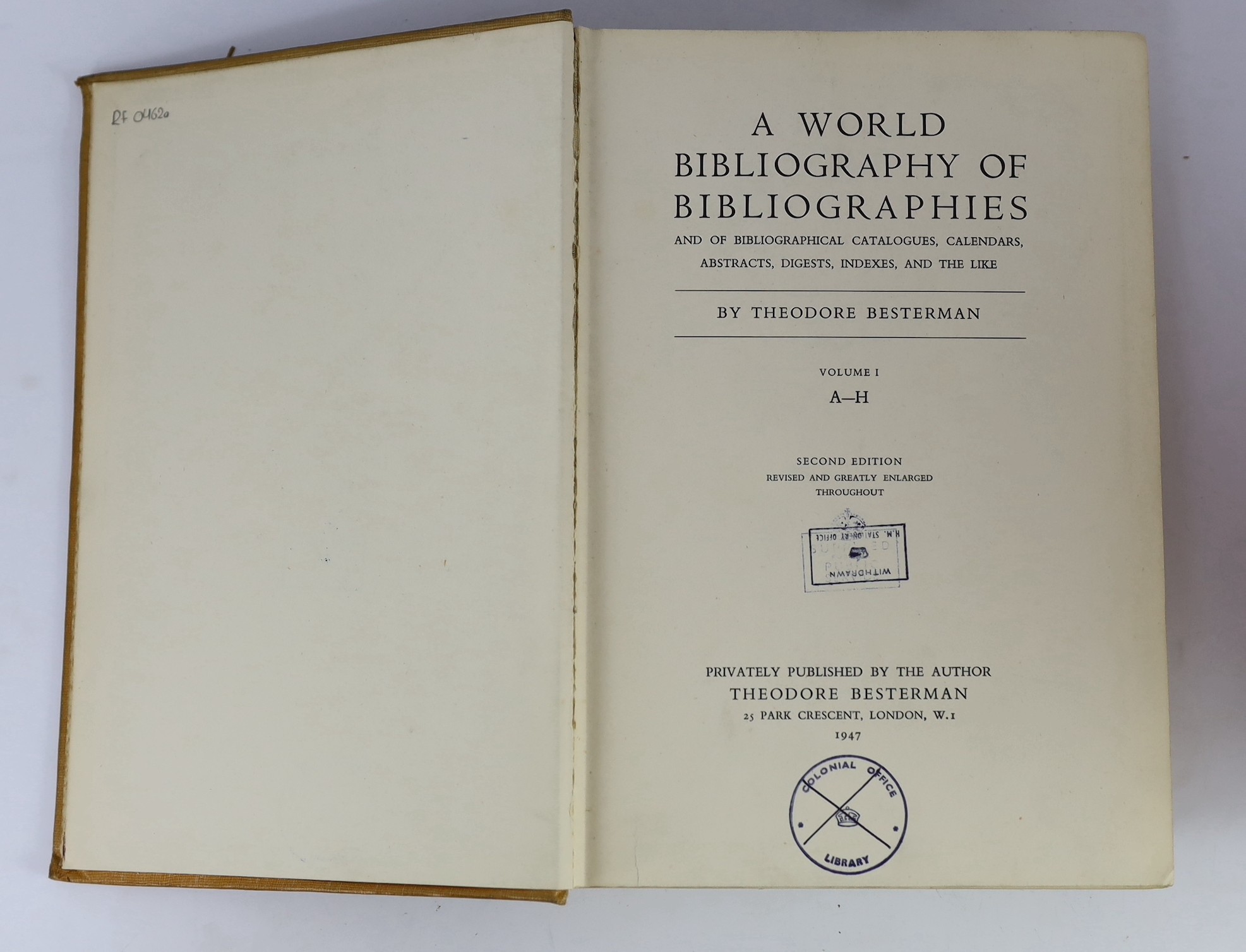 Books on books: Praz,Mario: Studies in Seventeenth-Century Imagery(including a, bibliography of Emblem Books), Roma: Edizioni di Storia e Letteratura; 1964, 4to, 2nd edition, 1 vol., 607pp+{2}